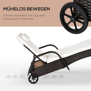 Sonnenliege verstellbar mit Rollen und Polster für Garten Polyrattan