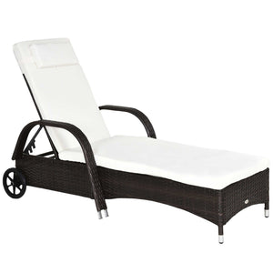 Sonnenliege verstellbar mit Rollen und Polster für Garten Polyrattan