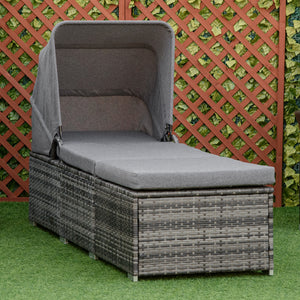 Sonnenliege Polyrattan mit Sonnendach Grau