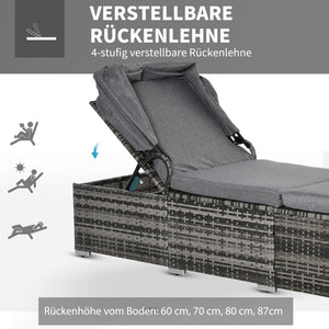 Sonnenliege Polyrattan mit Sonnendach Grau