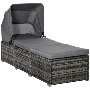 Sonnenliege Polyrattan mit Sonnendach Grau