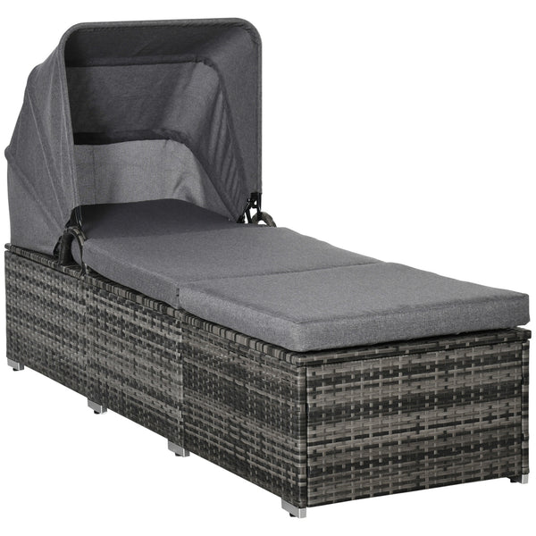Sonnenliege Polyrattan mit Sonnendach Grau