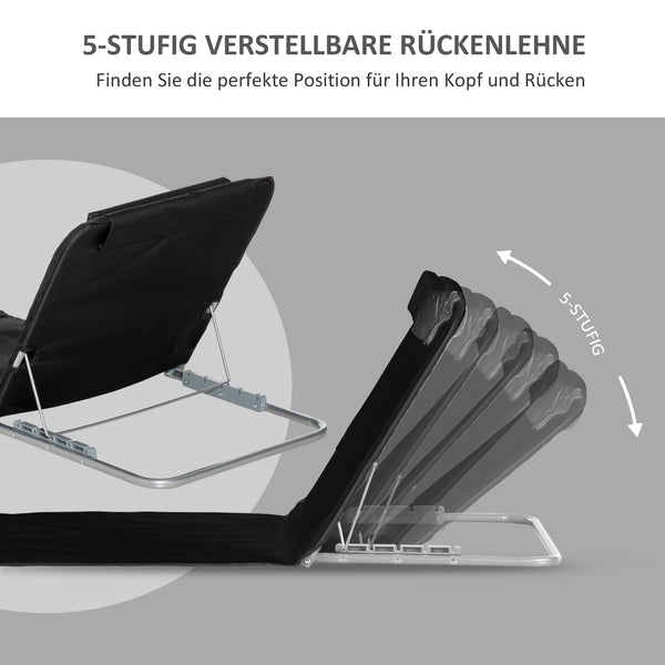 Sonnenliege klappbar verstellbar mit Seitentasche schwarz