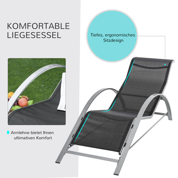 Sonnenliege Set mit Tisch 3-teilig für Garten und Balkon schwarz