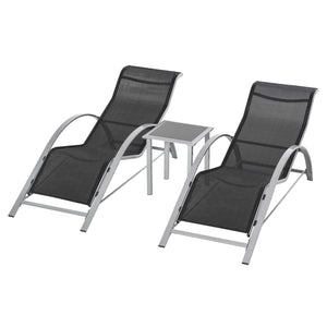 Sonnenliege Set mit Tisch 3-teilig für Garten und Balkon schwarz