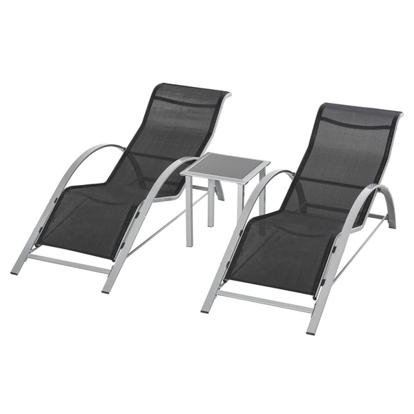 Sonnenliege Set mit Tisch 3-teilig für Garten und Balkon schwarz