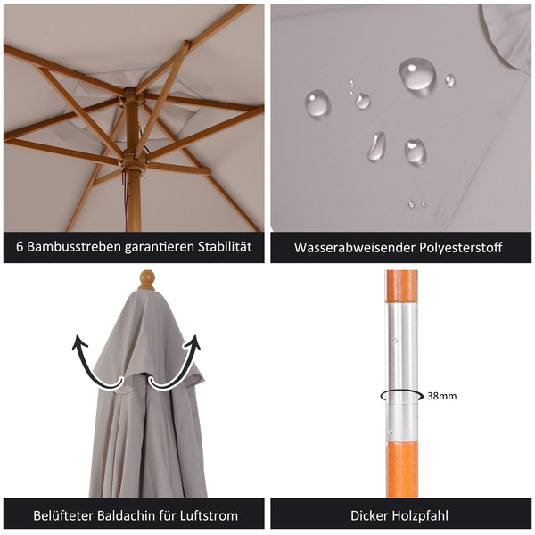 Sonnenschirm Bambus windfest für Balkon Terrasse Garten Ø 250cm