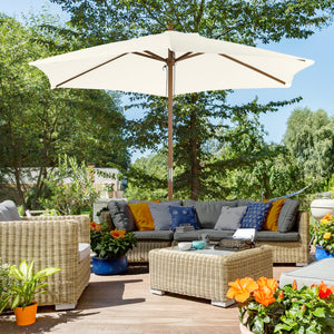 Sonnenschirm Bambus windfest für Balkon Terrasse 250cm weiss