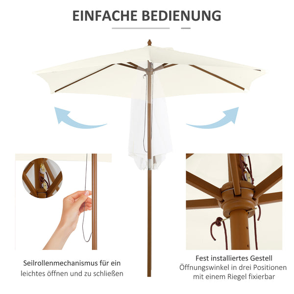 Sonnenschirm Bambus windfest für Balkon Terrasse 250cm weiss