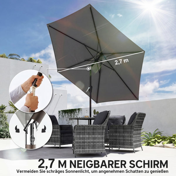 Sonnenschirm knickbar mit Kurbel UV-Schutz 270cm dunkelgrau