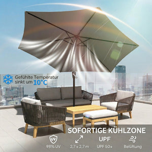 Sonnenschirm knickbar mit Kurbel UV-Schutz 270cm dunkelgrau