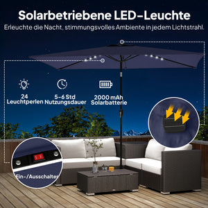 Sonnenschirm LED Solar UV-Schutz mit Kurbel 300x200cm marineblau