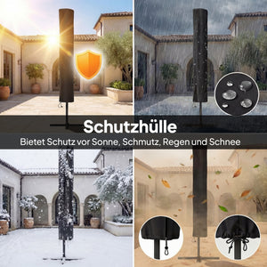 Sonnenschirm LED Solar UV-Schutz mit Kurbel 300x200cm marineblau