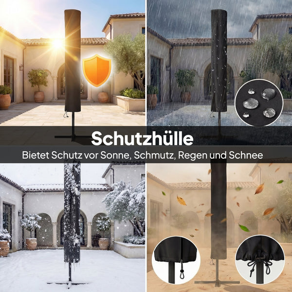 Sonnenschirm LED Solar UV-Schutz mit Kurbel 300x200cm marineblau
