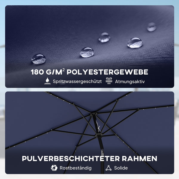 Sonnenschirm LED Solar UV-Schutz mit Kurbel 300x200cm marineblau