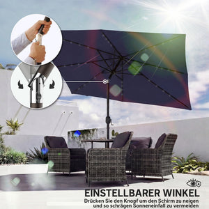 Sonnenschirm LED Solar UV-Schutz mit Kurbel 300x200cm marineblau