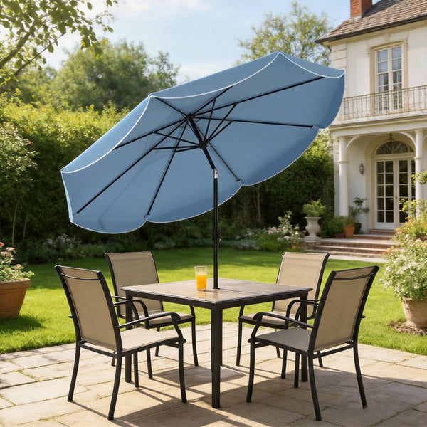 Sonnenschirm rund neigbar mit Kurbel für Balkon und Strand himmelblau