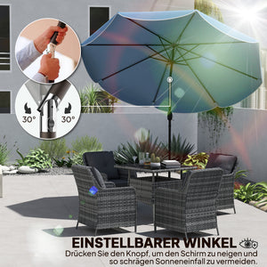 Sonnenschirm rund neigbar mit Kurbel für Balkon und Strand himmelblau