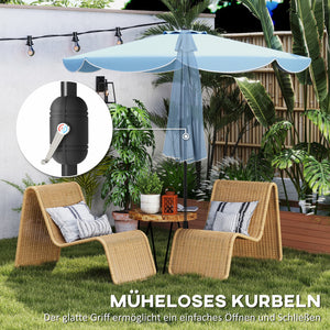 Sonnenschirm rund neigbar mit Kurbel für Balkon und Strand himmelblau