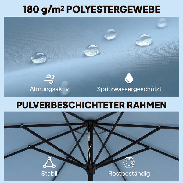 Sonnenschirm rund neigbar mit Kurbel für Balkon und Strand himmelblau