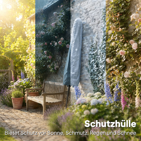 Sonnenschirm mit Schutzhülle Neigefunktion und Kurbel 3m grau