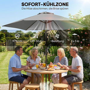Sonnenschirm mit Schutzhülle Neigefunktion und Kurbel 3m grau