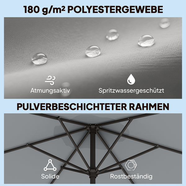 Sonnenschirm mit Schutzhülle Neigefunktion und Kurbel 3m grau