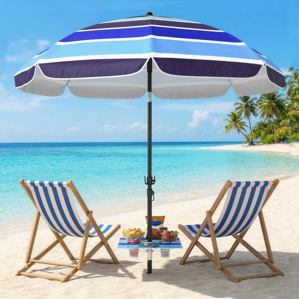Sonnenschirm Strand klappbar UV-Schutz mit Tisch und Getränkehalter