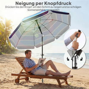 Sonnenschirm Strand klappbar UV-Schutz mit Tisch und Getränkehalter