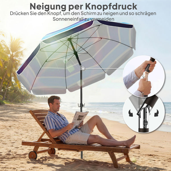 Sonnenschirm Strand klappbar UV-Schutz mit Tisch und Getränkehalter