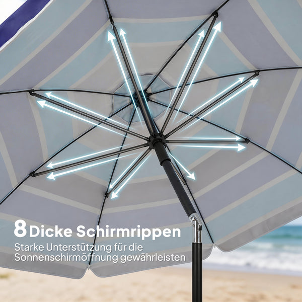 Sonnenschirm Strand klappbar UV-Schutz mit Tisch und Getränkehalter