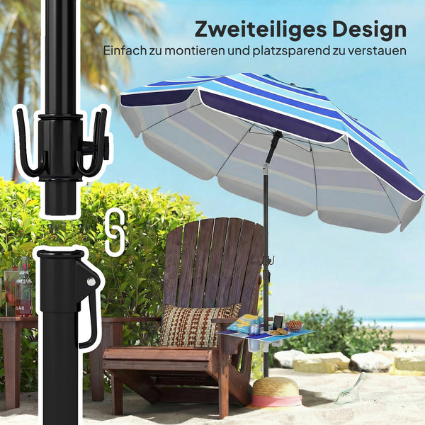 Sonnenschirm Strand klappbar UV-Schutz mit Tisch und Getränkehalter