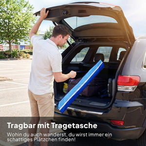 Sonnenschirm Strand klappbar UV-Schutz mit Tisch und Getränkehalter