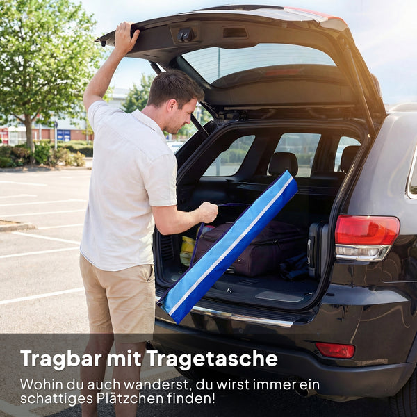 Sonnenschirm Strand klappbar UV-Schutz mit Tisch und Getränkehalter