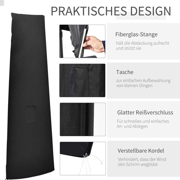 Sonnenschirmhülle wasserdicht bis Ø400cm Oxfordstoff Schwarz