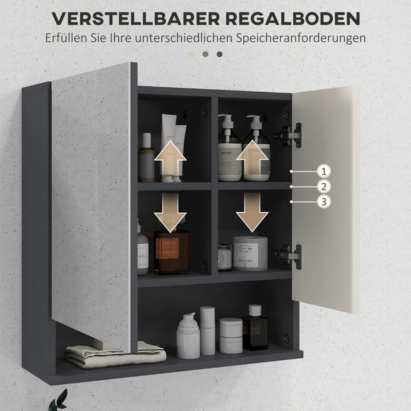 Spiegelschrank Bad mit verstellbaren Regalen weiss