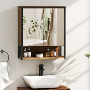 Spiegelschrank Badezimmer Badschrank hängend Holzoptik braun