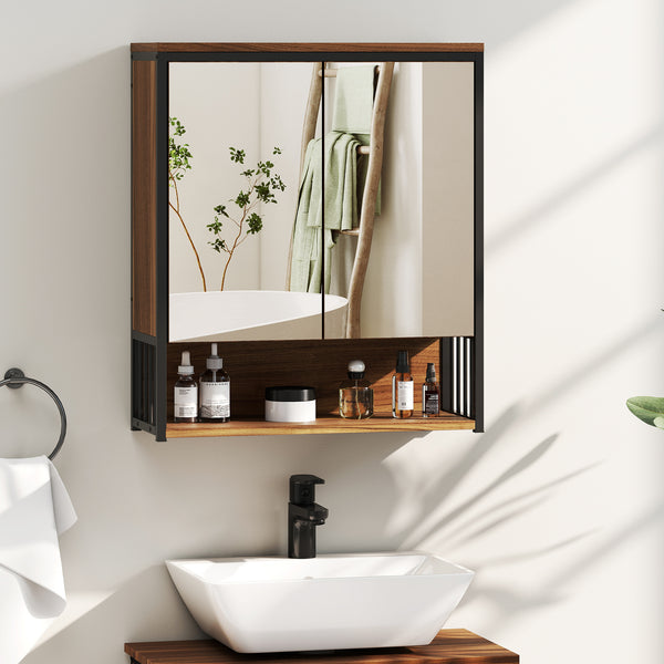 Spiegelschrank Badezimmer Badschrank hängend Holzoptik braun