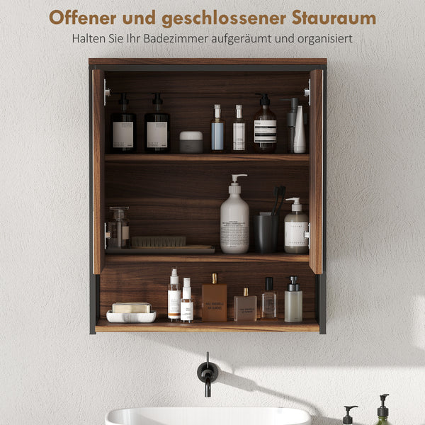 Spiegelschrank Badezimmer Badschrank hängend Holzoptik braun