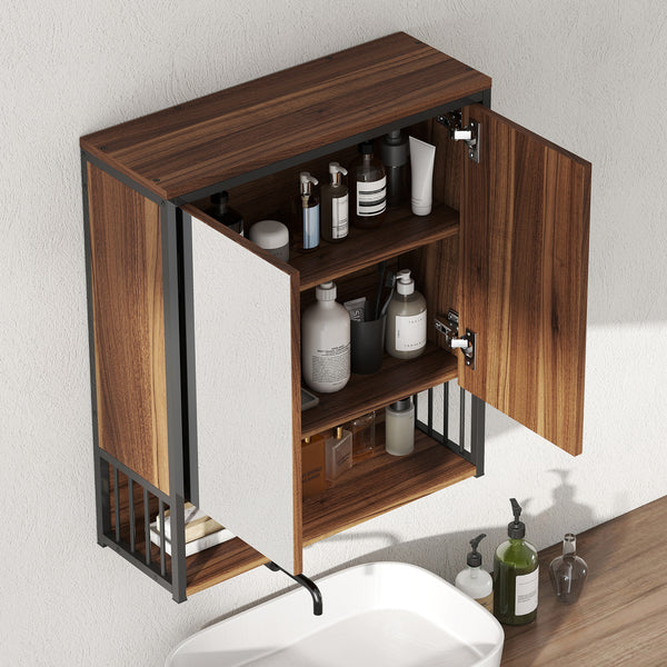 Spiegelschrank Badezimmer Badschrank hängend Holzoptik braun