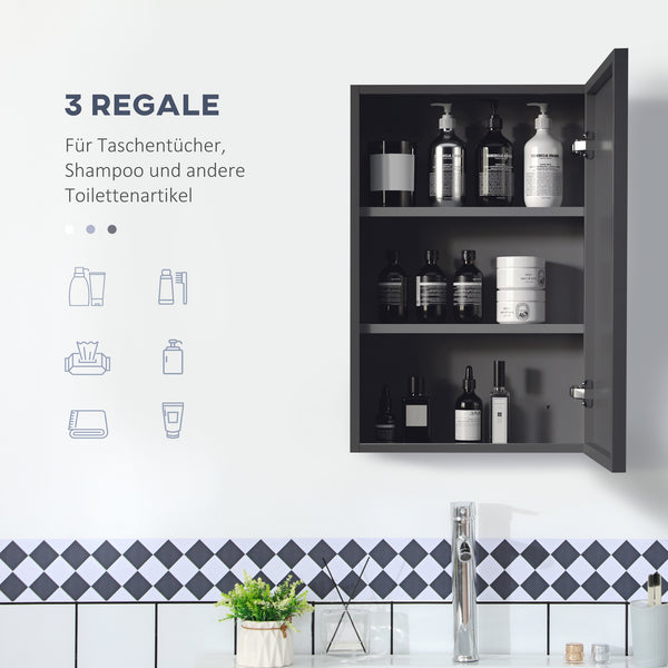 Spiegelschrank Modern 3 Schichten platzsparend Schwarz