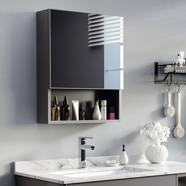Spiegelschrank Modern mit Glasregal Edelstahl Schwarz