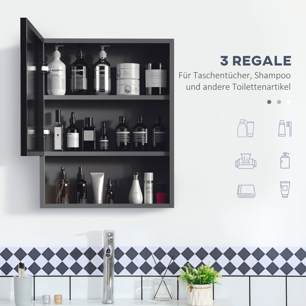 Spiegelschrank Modern mit Glasregal Edelstahl Schwarz