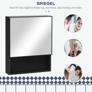 Spiegelschrank Modern mit Glasregal Edelstahl Schwarz
