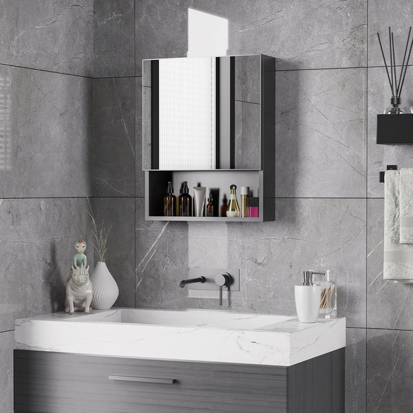 Spiegelschrank Modern mit Glasregal Edelstahl Schwarz