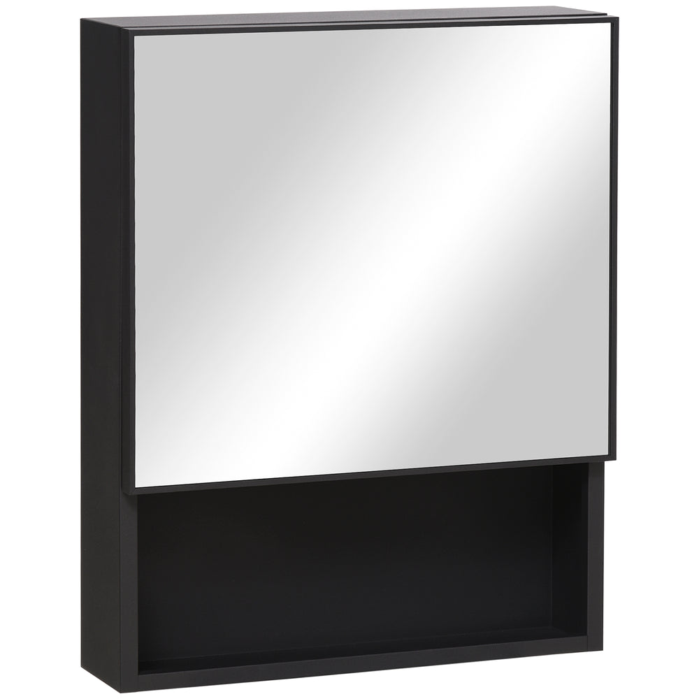 Armoire à miroir moderne avec étagère en verre, acier inoxydable, noire