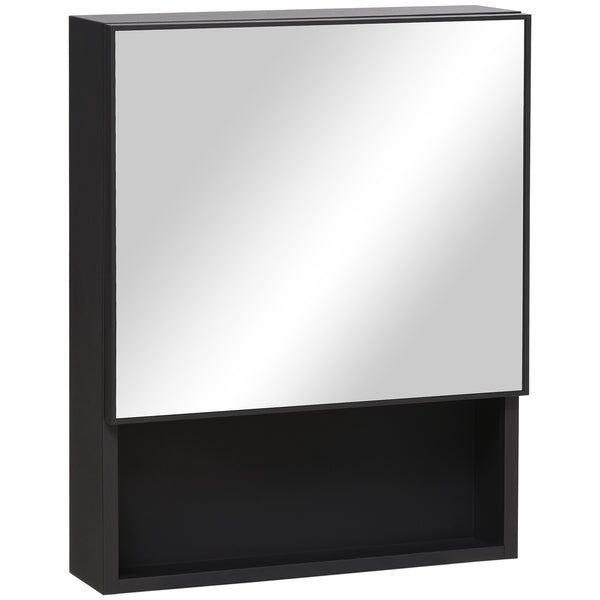 Spiegelschrank Modern mit Glasregal Edelstahl Schwarz