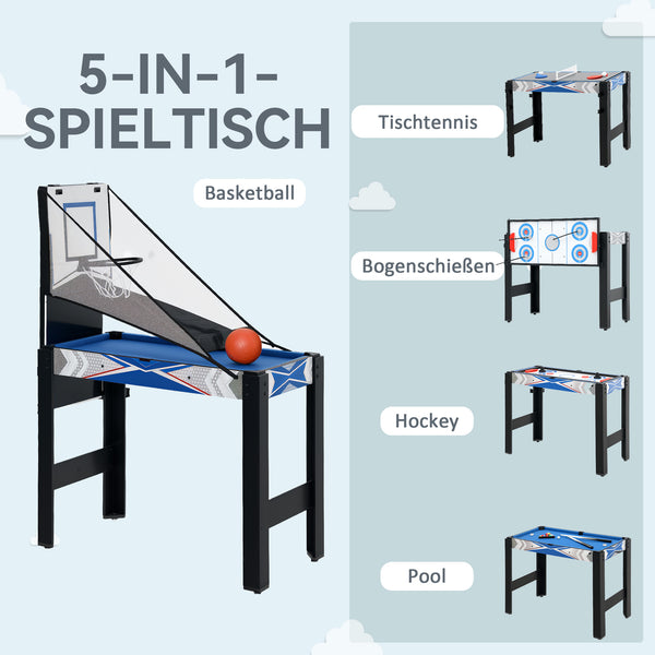 Spieletisch für Kinder 5-in-1 Billard Tischtennis Hockey Basketball