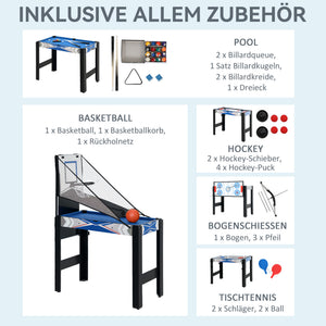 Spieletisch für Kinder 5-in-1 Billard Tischtennis Hockey Basketball