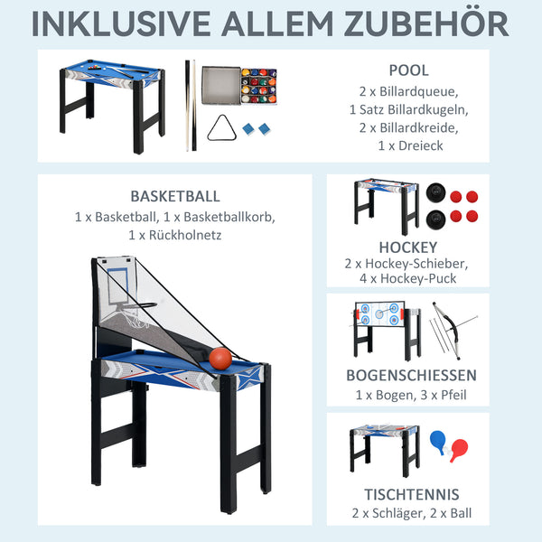 Spieletisch für Kinder 5-in-1 Billard Tischtennis Hockey Basketball